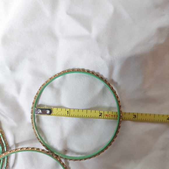 Vintage Gold Tone Textured Costume Bangle Stack Set of 16 with Pop of Mint Green - Picture 7 of 7